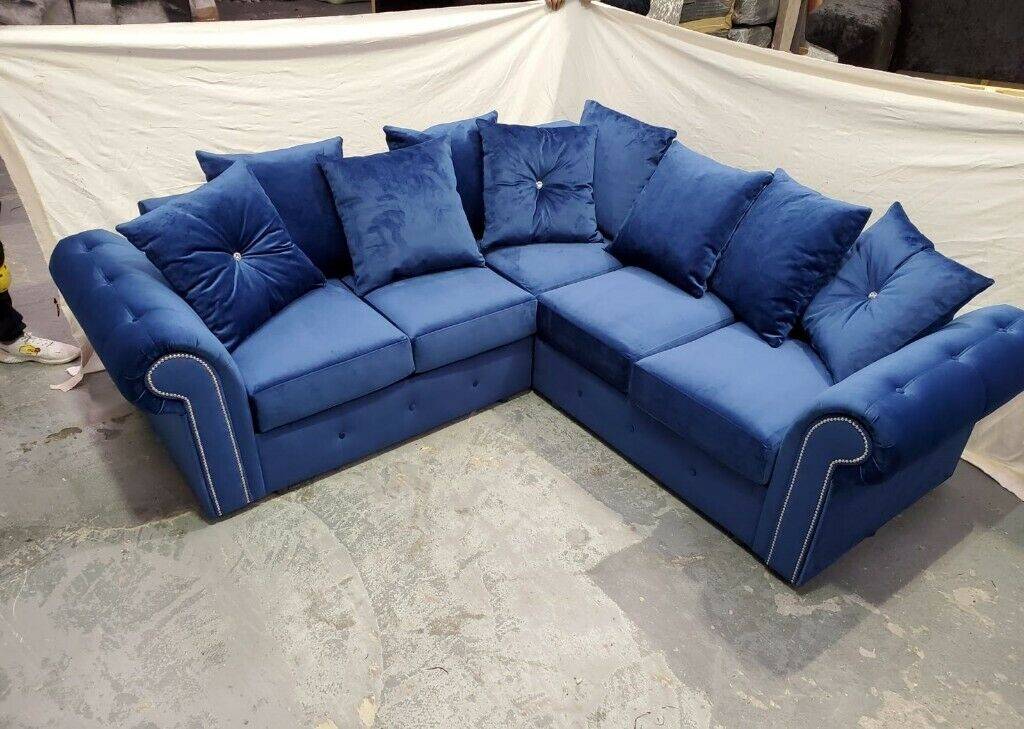 Brand New Plush Velvet Ashwin Corner Sofa Sofas Colour: Blue